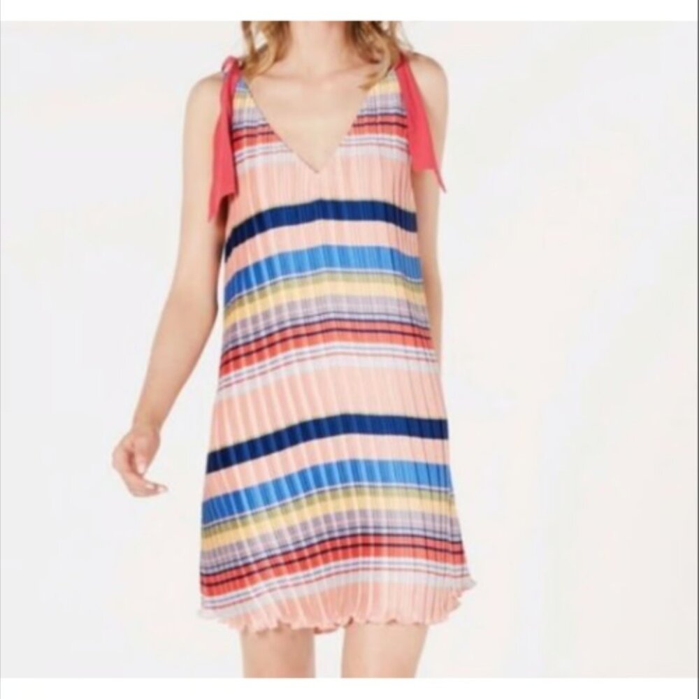 NWT | Anthropologie Foxiedox Colorful‎ Striped Crinkle Pleated Shift Dress XS